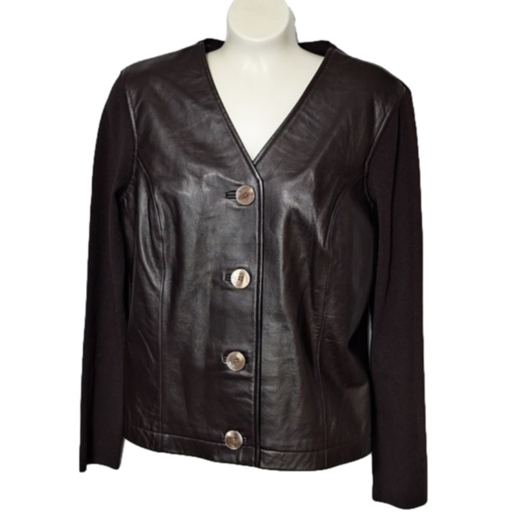 Anne Klein Jackets & Blazers - Anne Klein Sweater Jacket Genuine Leather Button Down